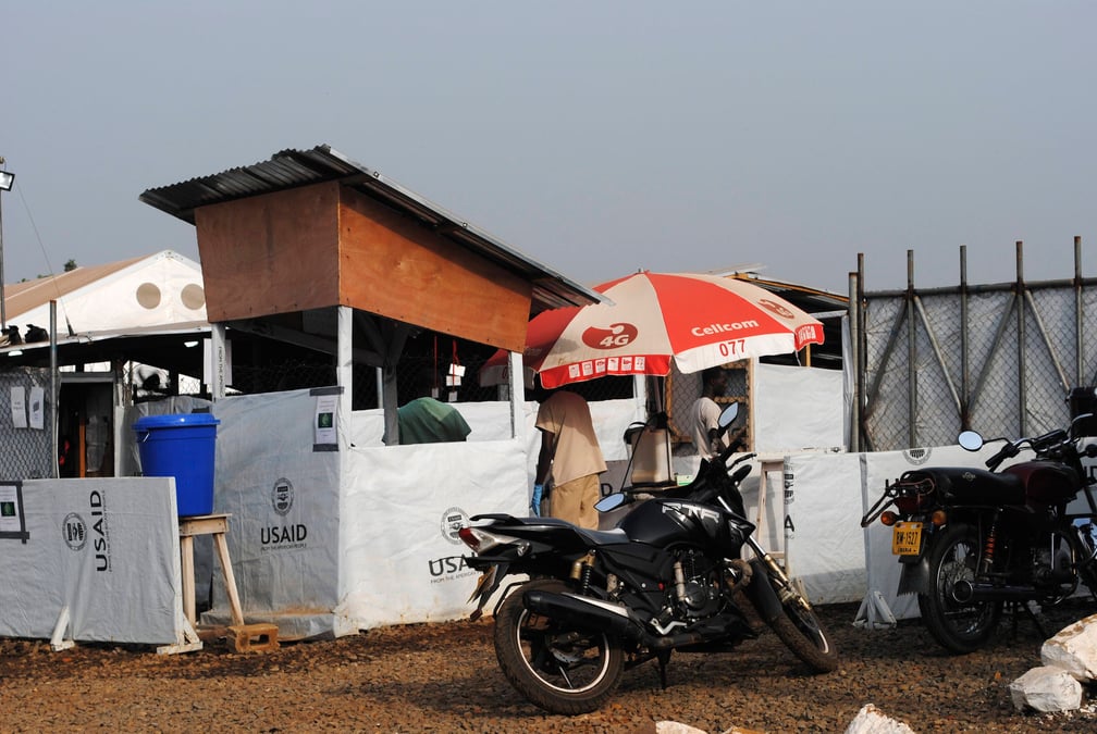 A motorcycle is parked outside an ebola clinic in monrovia