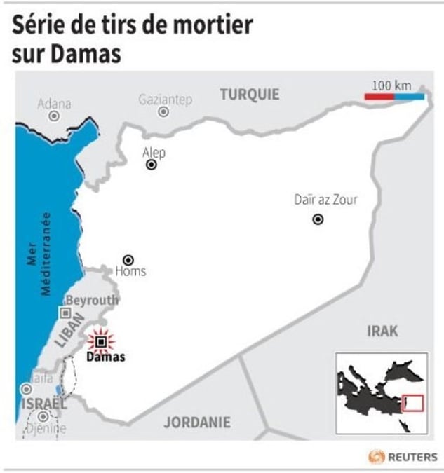 Serie de tirs de mortier sur damas