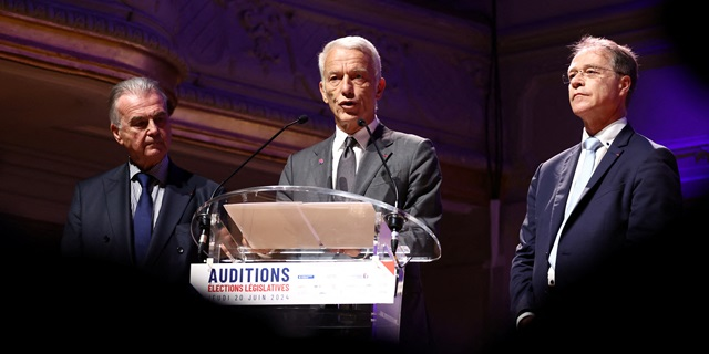 Michel Picon (U2P), Patrick Martin (Medef), François Asselin (CPME) lors des auditions des candidats aux législatives ce jeudi.