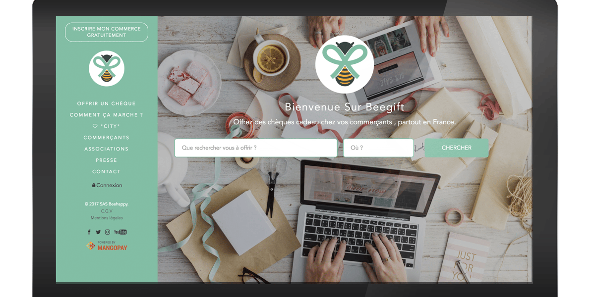 Beegift permet via son site Internet d'offrir un chèque cadeau numérique à dépenser pendant un an, entre 10 à 250 euros.