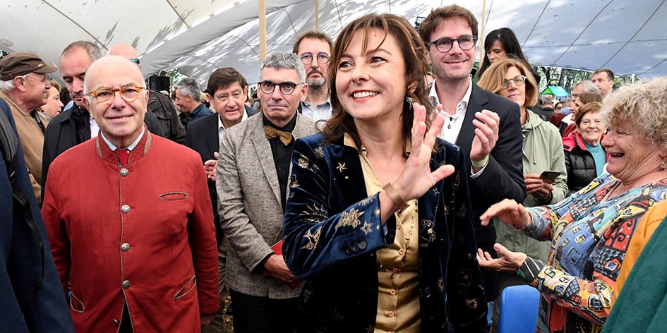 Bernard Cazeneuve et Carole Delga, le 28 septembre à Bram, lors des 4èmes rencontres de la gauche.