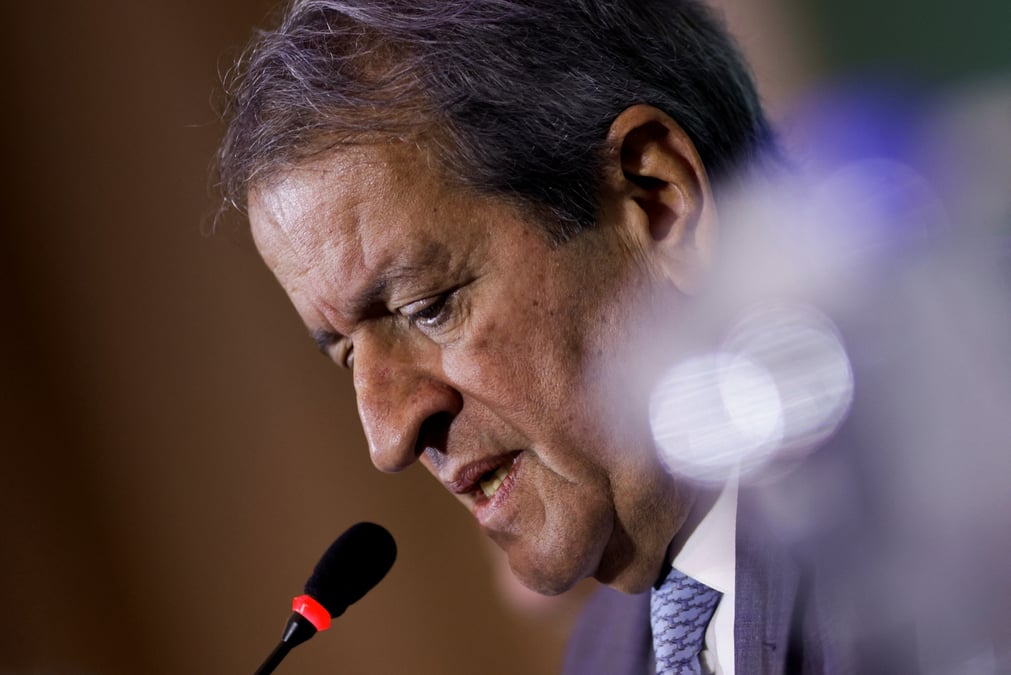 Le chef de file du parti liberal du bresil, valdemar costa neto, lors d'une conference de presse a brasilia