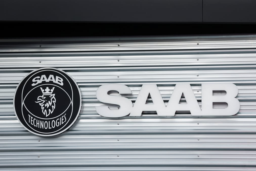 Le logo de saab technologies a l'aeroport du bourget, pres de paris