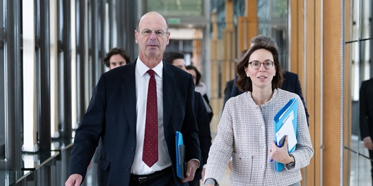 Les ministres de l’Économie, Éric Lombard, et des Comptes publics, Amélie de Montchalin.