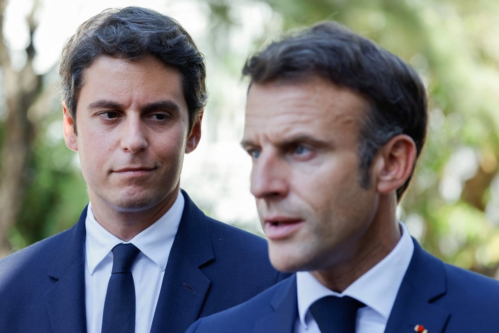 Gabriel attal et emmanuel macron a orange, france