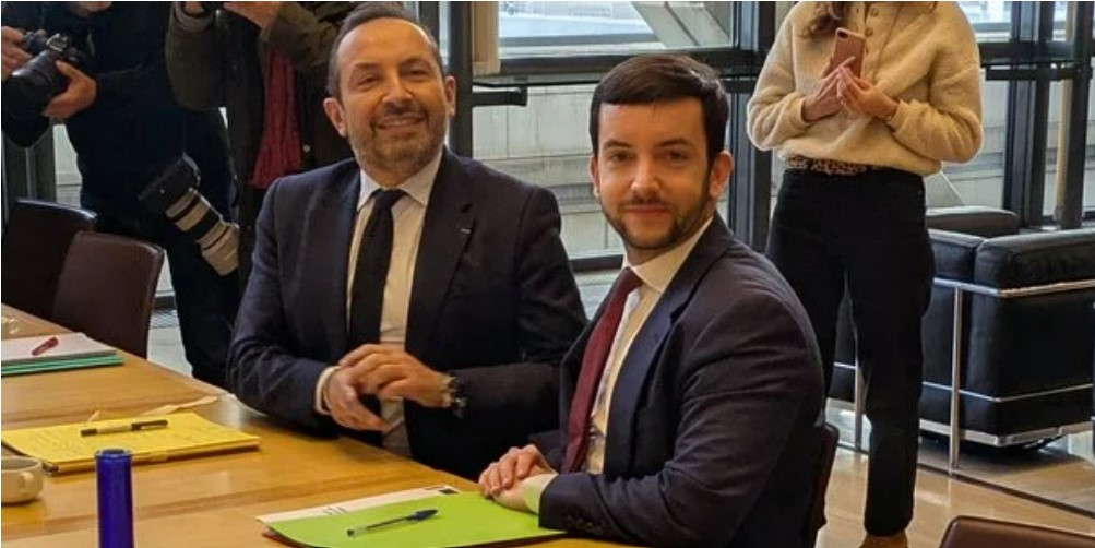 Les députés RN Sébastien Chenu et Jean-Philippe Tanguy avant leur entrevue à Bercy avec Eric Lombard et Amélie de Montchalin.