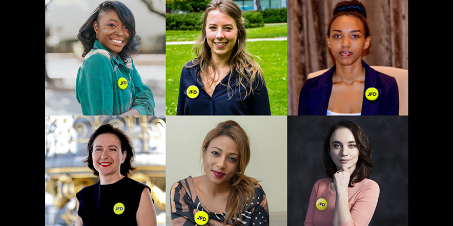De gauche à droite : Afua Osei (She Leads Africa), Aline Muylaert (CitizenLab), Jacqueline Mukarukundo (Wastezon), Karen Vernet (Printemps.com), Vanessa Moungar (Banque Africaine de Développement), Anastasia Mikova (Film Woman).