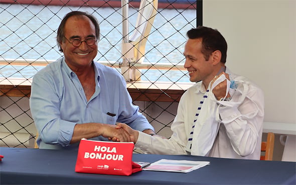 François Commeinhes, maire de Sète, et Yann Monod, directeur général de Renfe-SNCF en Coopération, le 2 juillet 2019.