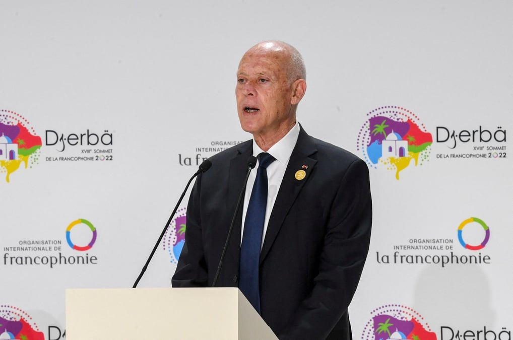 Le president tunisien kais saied lors du 18e sommet de la francophonie a djerba