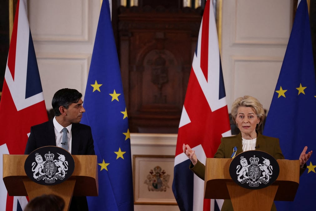 Le premier ministre britannique rishi sunak et la presidente de la commission europeenne ursula von der leyen
