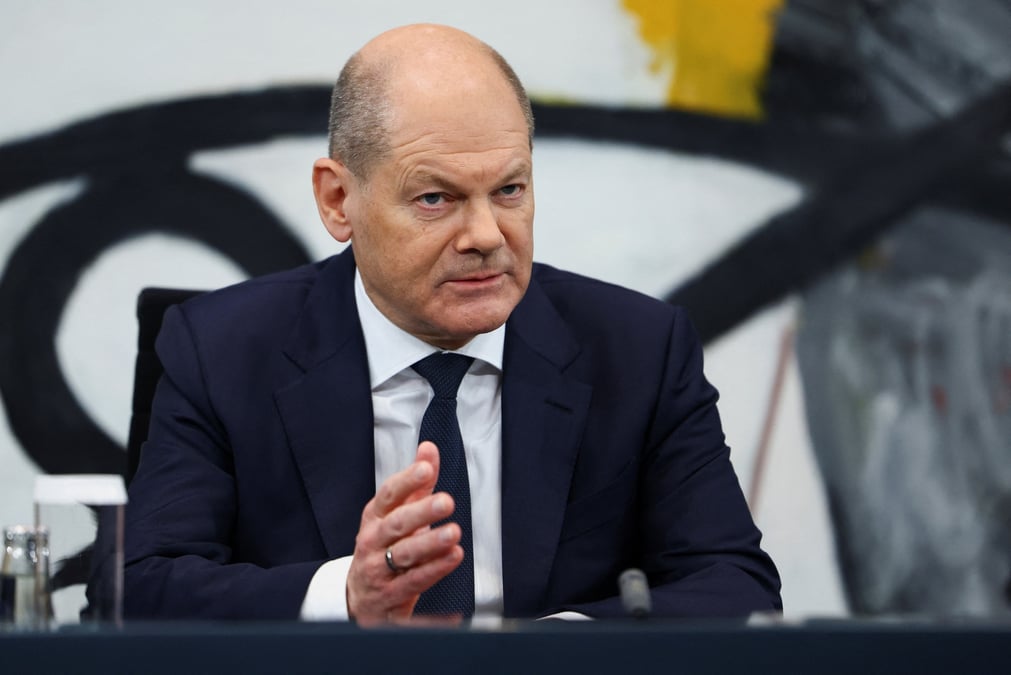 Photo d'archives du chancelier allemand olaf scholz lors d'une conference de presse a la chancellerie a berlin