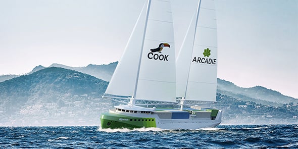 Le cargo porte-conteneur à voile qu'Arcadie veut faire construire serait un bateau d'au moins 60 mètres de long en capacité de charger quelque 1.000 tonnes de marchandises à raison de cinq ou six aller-retours par an entre Madagascar et la France.