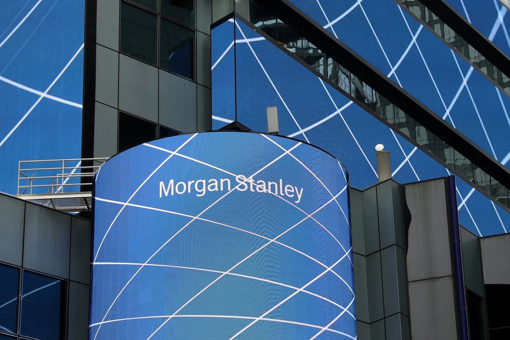 Le logo de la societe financiere morgan stanley au siege mondial de la societe a new york