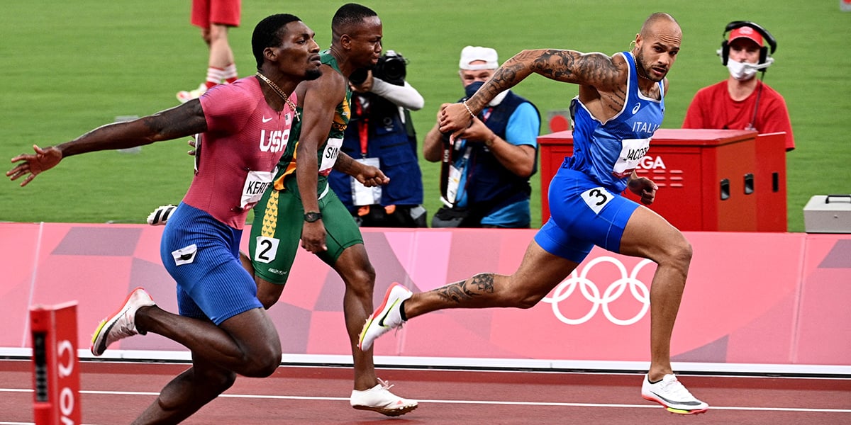 La finale du 100 mètres des JO en 2021 à Tokyo, vue par Anne-Christine Poujoulat.