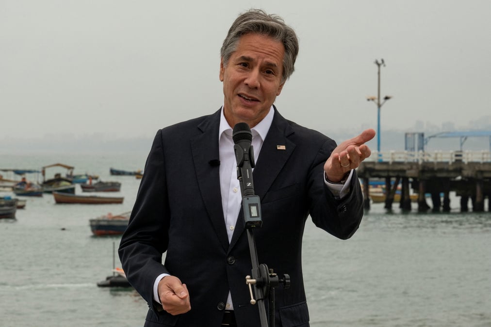 Le secretaire d'etat americain antony blinken lors d'une visite  a lima