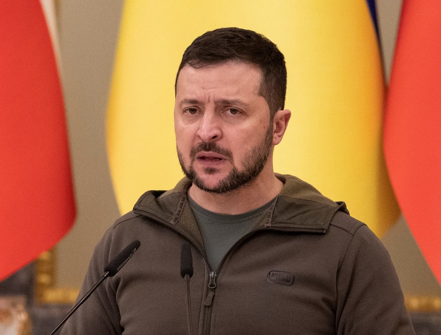 Le president ukrainien zelenskiy s'exprime lors d'une conference de presse a kyiv