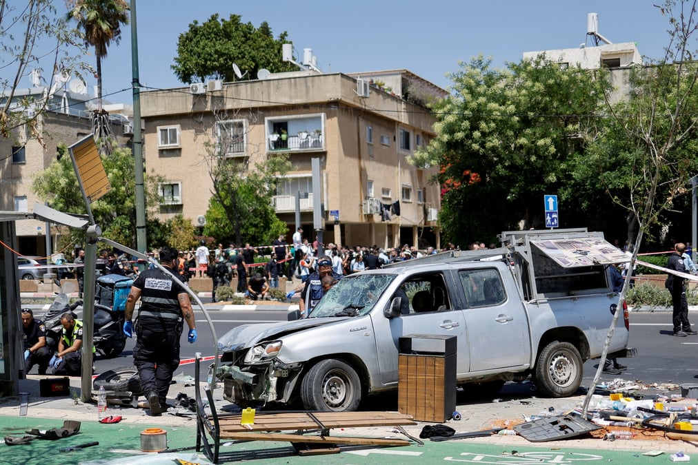 Les lieux d'un attentat a la voiture-belier a tel aviv
