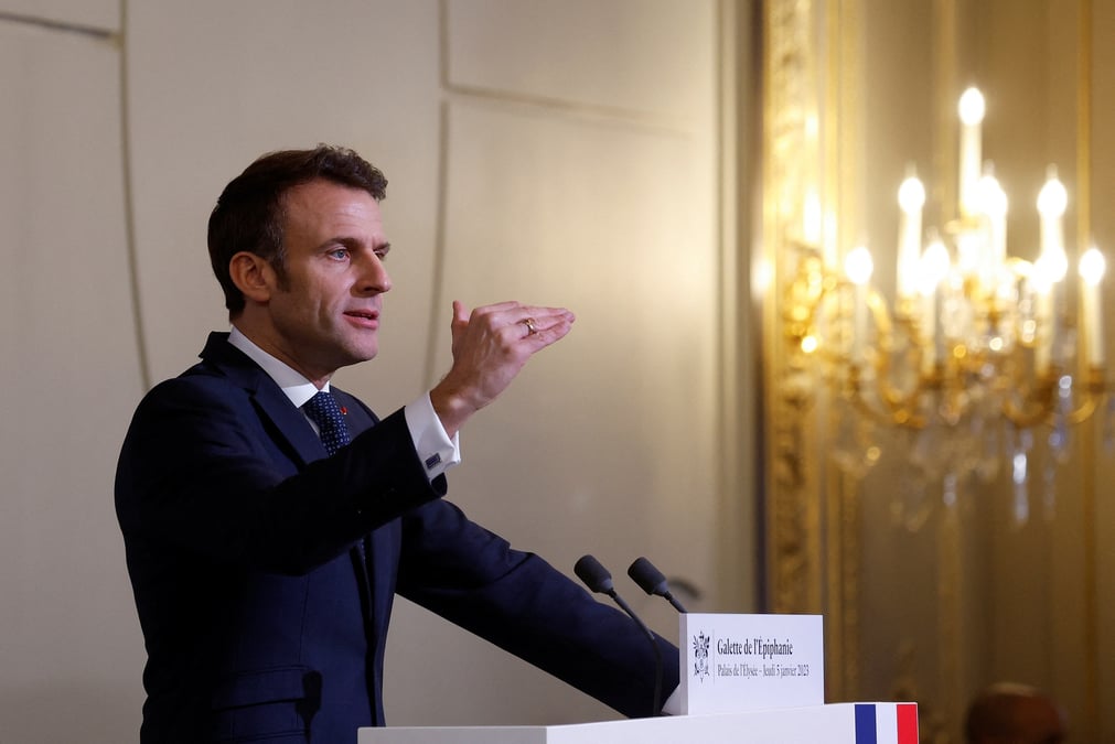 Emmanuel macron prononce son discours devant les membres de la federation francaise de la boulangerie-patisserie a l'elysee, a paris