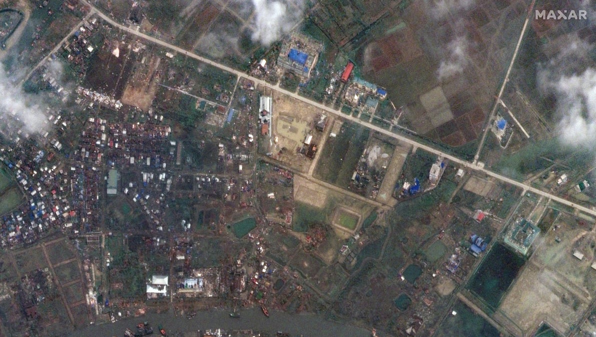 Une image satellite montre sittwe apres l'atterrissage du cyclone mocha