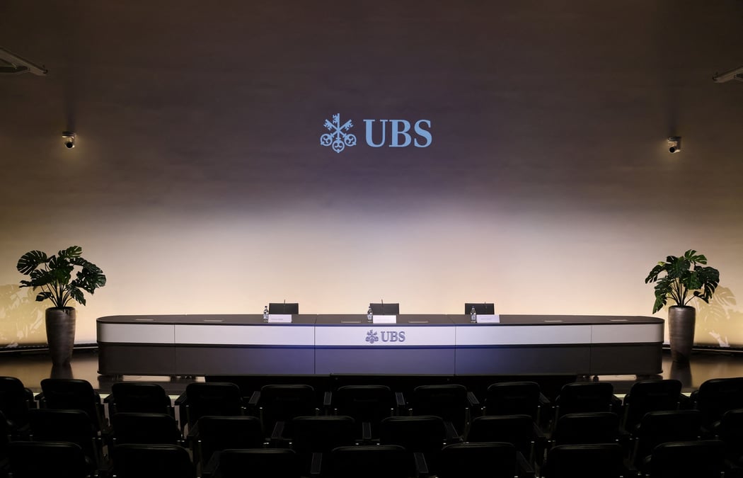 Photo du logo d'ubs lors d'un conference de presse a zurich
