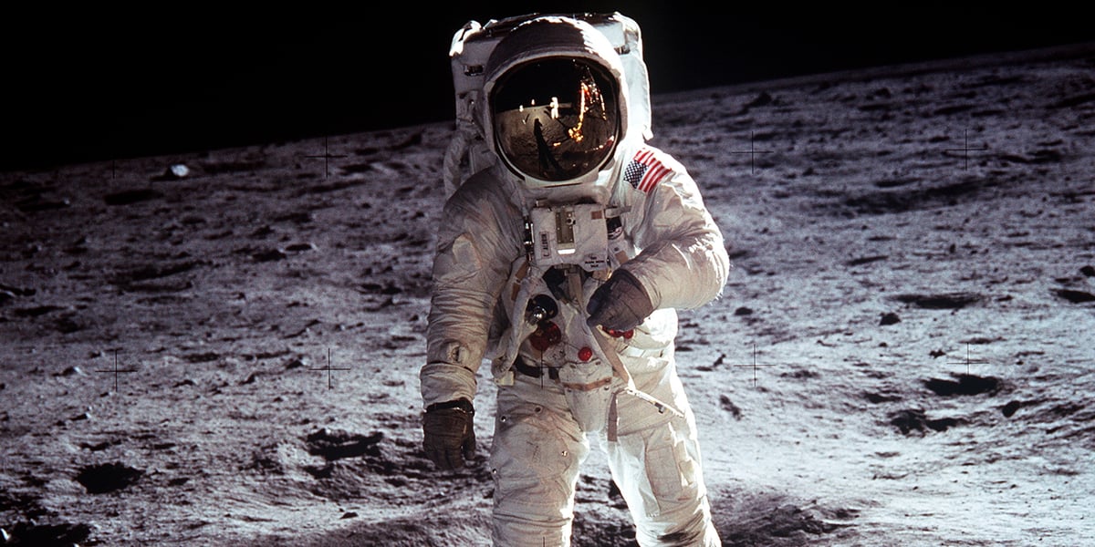Buzz Aldrin, astronaute de la mission Apollo 11 pris en photo par son coéquipier, Neil Armstrong, premier homme à marcher sur la Lune, le 21 juillet 1969.