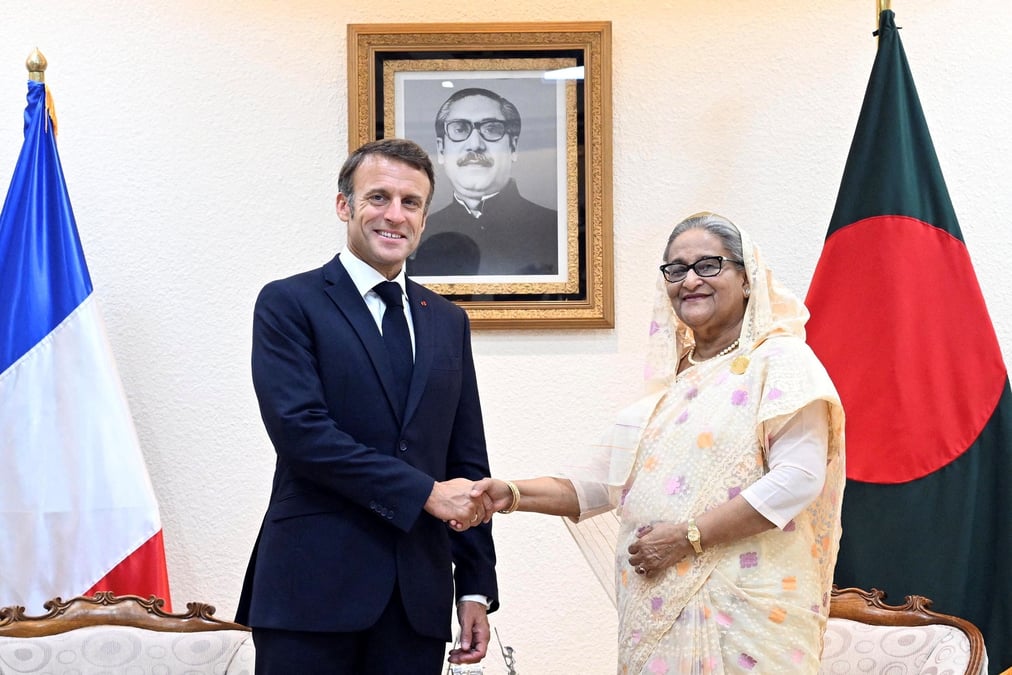 President francais emmanuel macron et sheikh hasina, premiere ministre du bangladesh