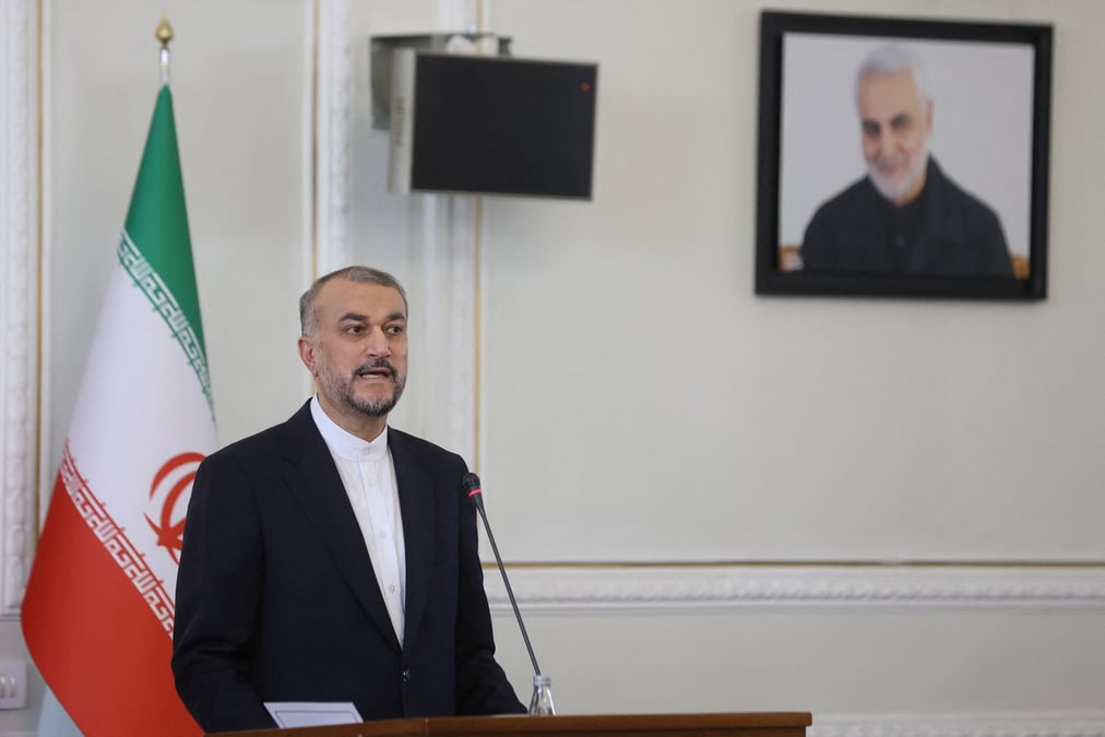 Le ministre iranien des affaires etrangeres, hossein amir-abdollahian, lors d'une conference de presse a teheran