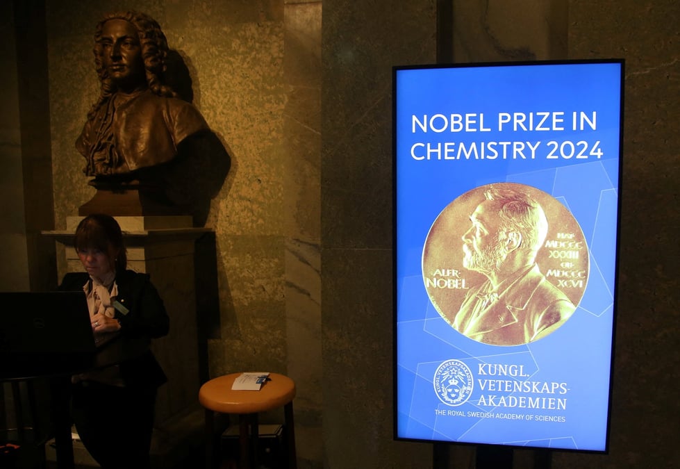 Panneau pour le prix nobel de chimie a l'academie royale des sciences de suede