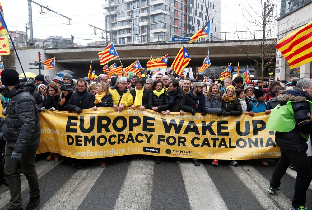 Manifestation en soutien a l'independance de la catalogne a bruxelles