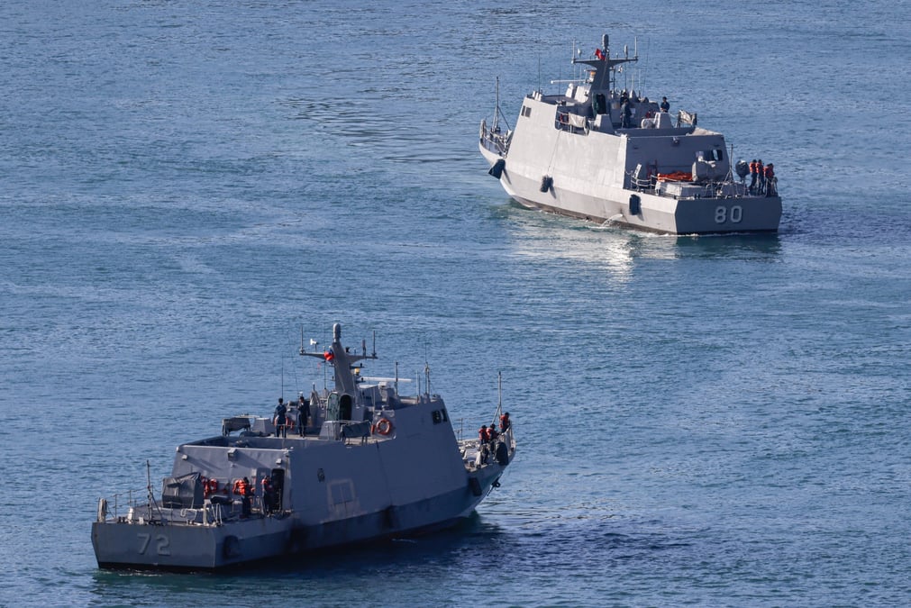 Des navires de la marine taiwanaise, dans le port de keelung