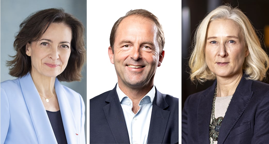 Sylvie Jéhanno, présidente-directrice générale de Dalkia ; Thibaut Guilluy, directeur général de France Travail ; Sibylle Le Maire, directrice exécutive
du groupe Bayard.