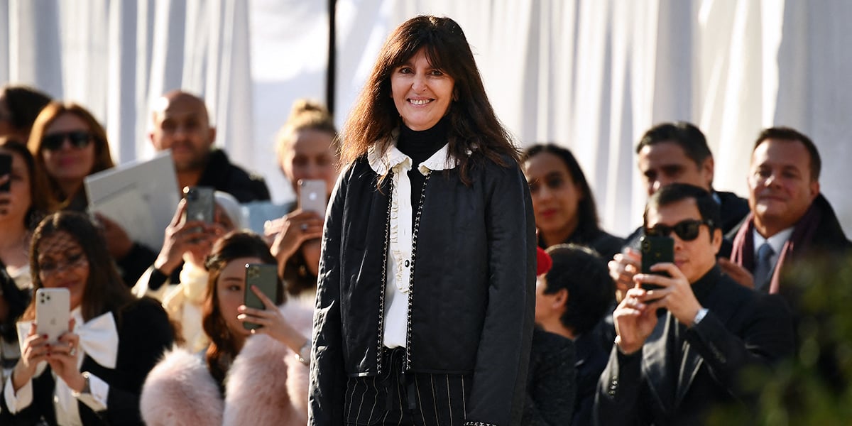 Virginie Viard présentant la collection printemps-été 2020 au Grand Palais, à Paris.