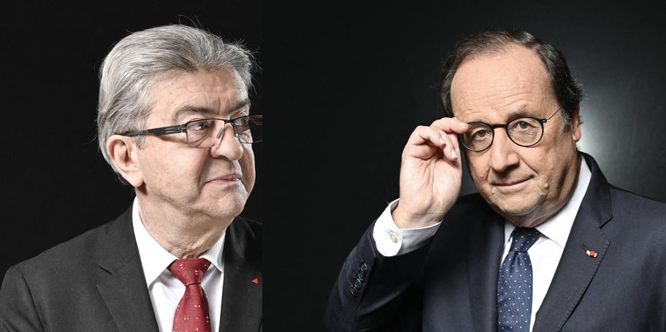 Jean-Luc Mélenchon, en avril 2023. François Hollande en octobre 2022.