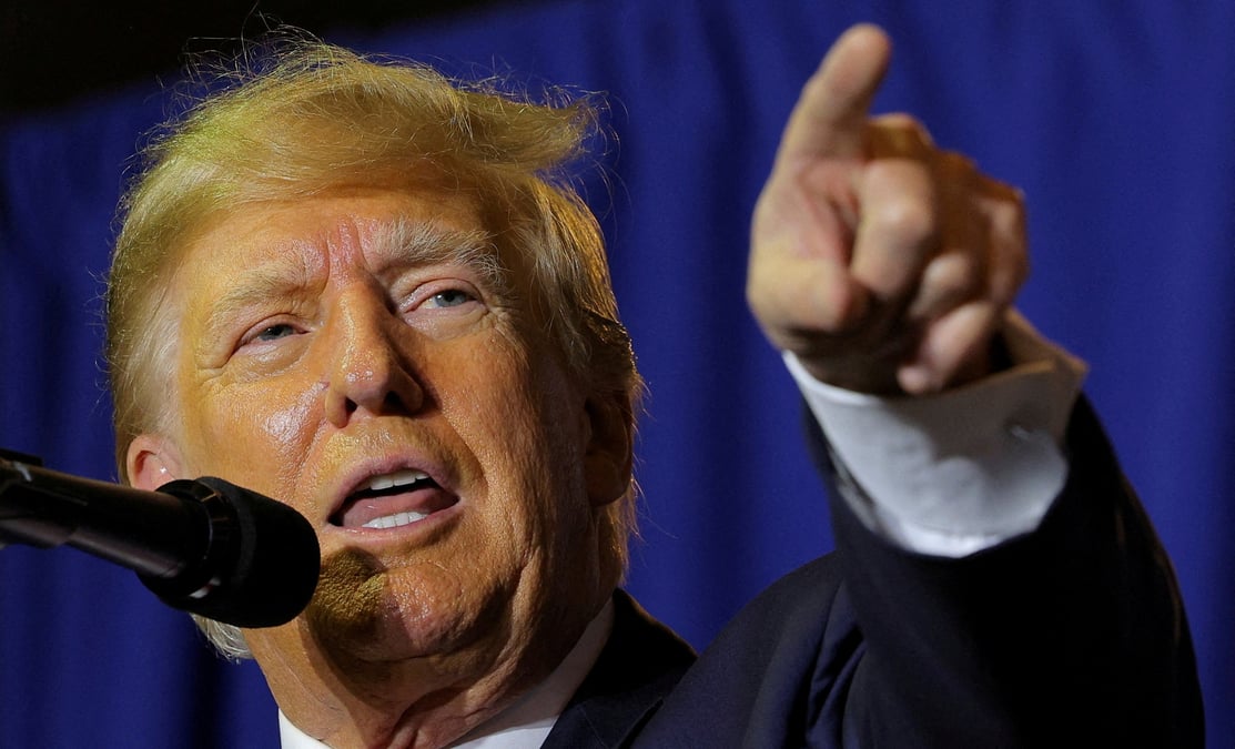 L'ancien president des etats-unis et candidat republicain a la presidence donald trump lors d'un evenement de campagne a manchester