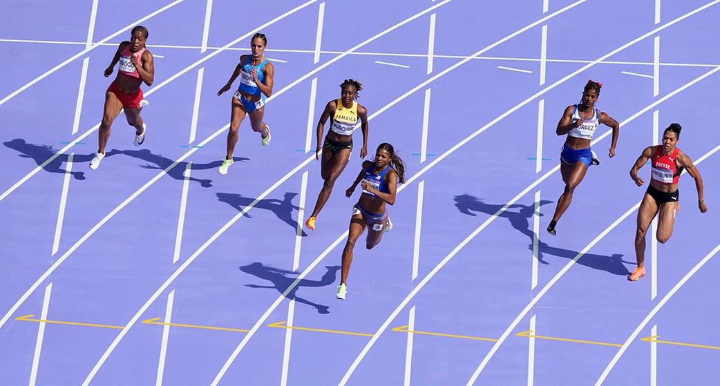 Gabrielle Thomas, en série du 200 mètres, le 4 août à Saint-Denis.
