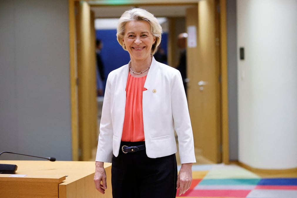 Ursula von der leyen, presidente de la commission europeenne, lors d'un sommet des dirigeants de l'union europeenne a bruxelles