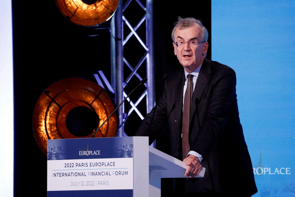 Francois villeroy de galhau, gouverneur de la banque de france, lors de sa participation au forum paris europlace a paris