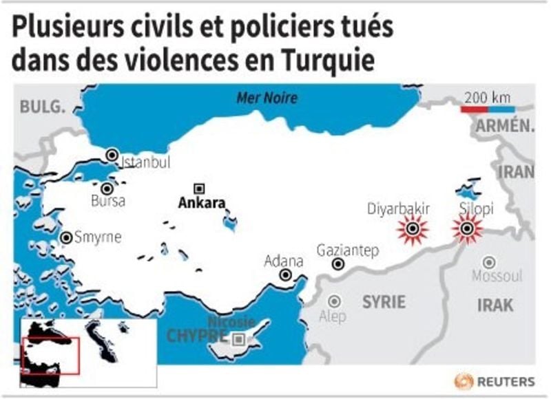 Plusieurs civils et policiers tues dans des violences en turquie
