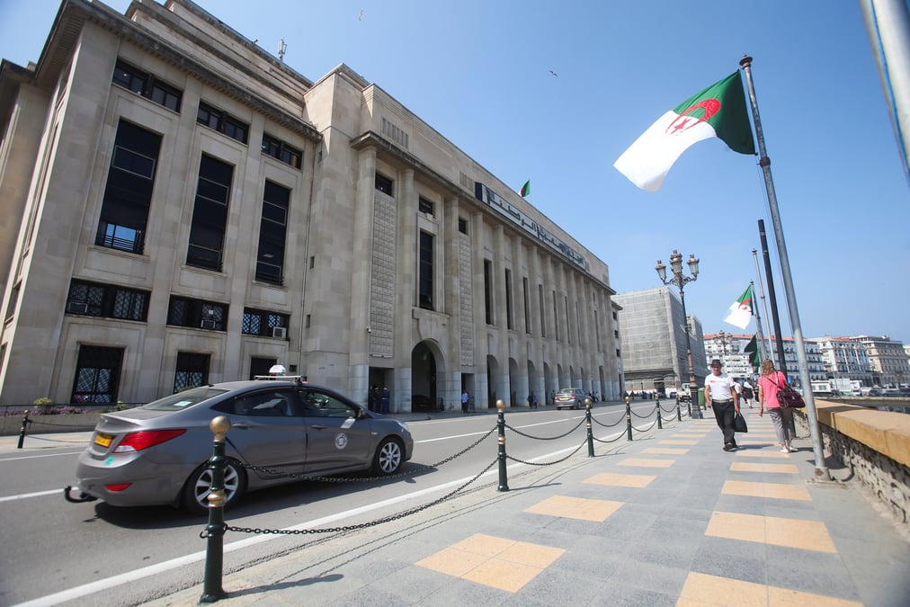 Des drapeaux algeriens en face du parlement a alger