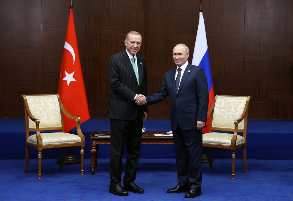 Photo du president turc recep tayyip erdogan et de son homologue russe vladimir poutine