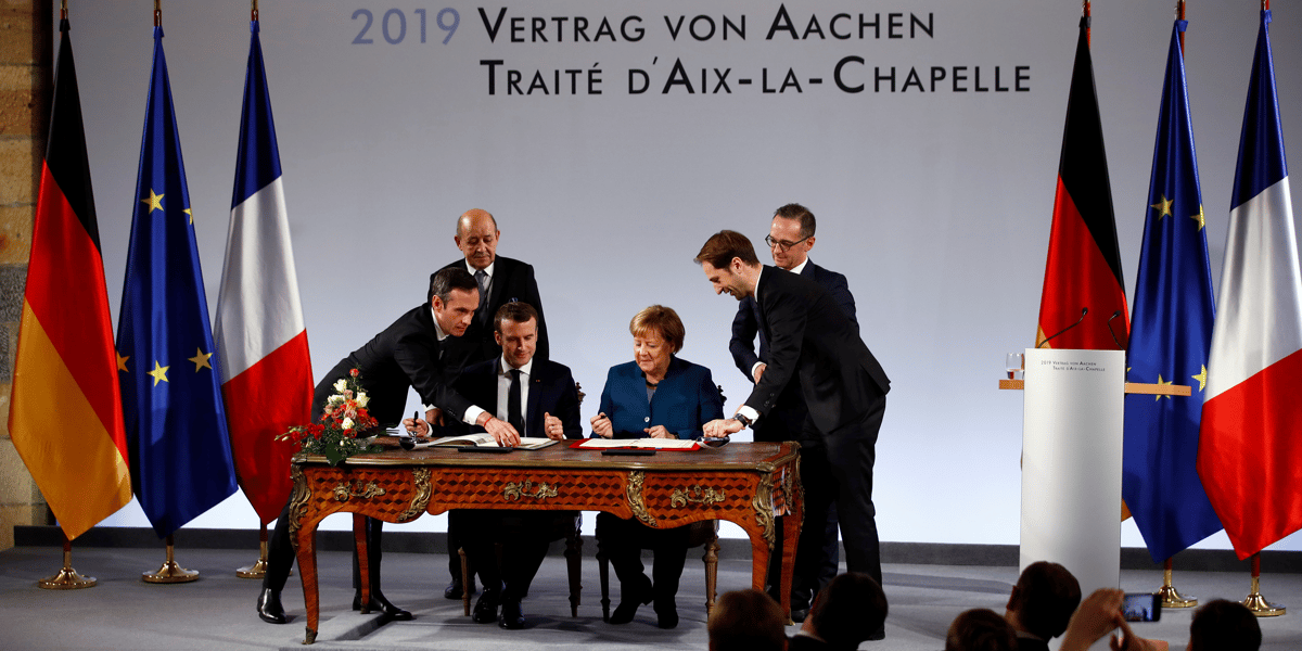 Macron, Merkel, traité franco-allemand, Aix-la-Chapelle