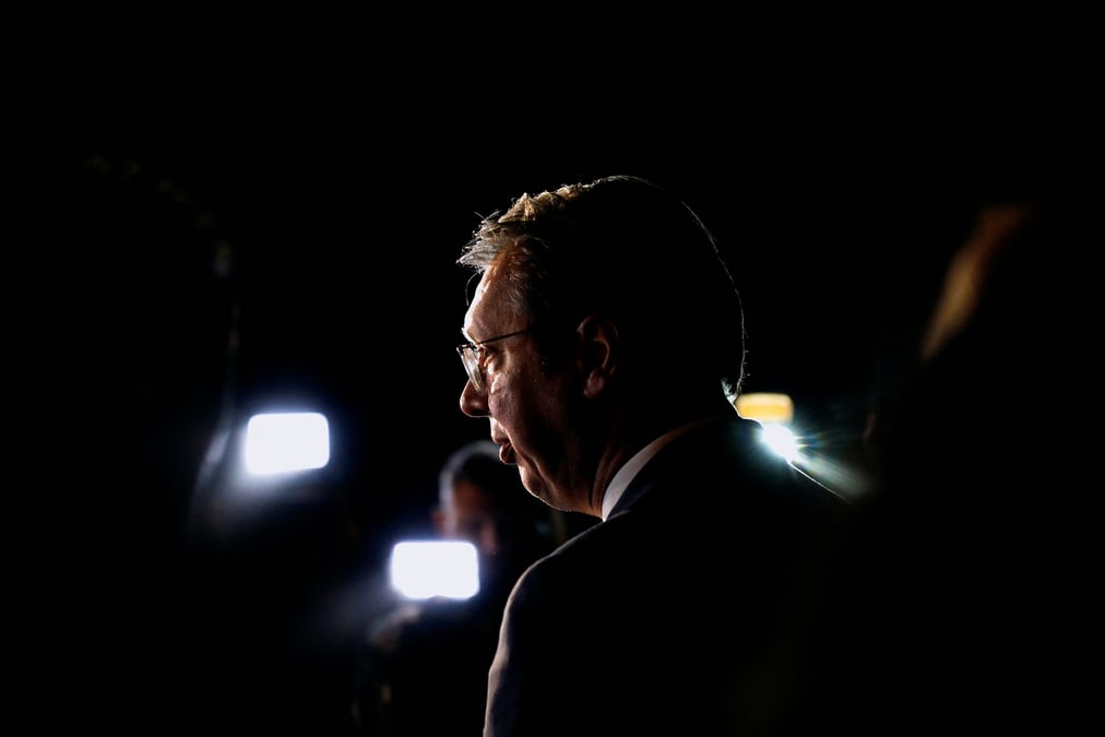 Le president serbe aleksandar vucic s'adresse aux medias, a ohrid, en macedoine du nord