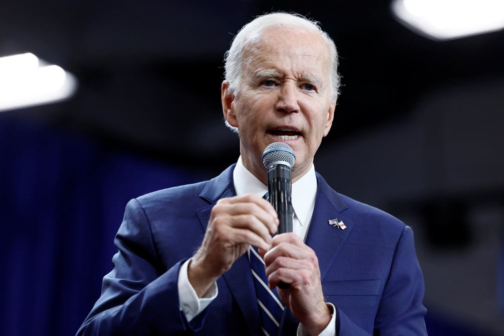 Le president americain joe biden lors d'un discours a syracuse, aux etats-unis