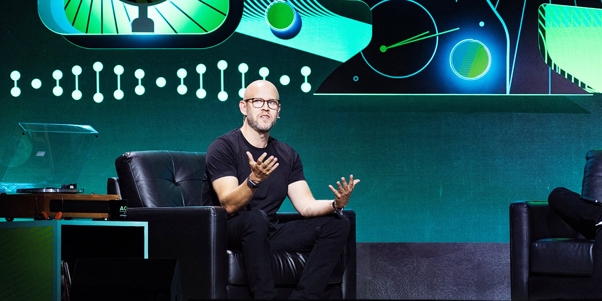 Le cofondateur et PDG de Spotify, Daniel Ek, le 10 septembre au Chase Center de San Francisco, lors de l’enregistrement d’un podcast pour le créateur de
contenus Acquired.