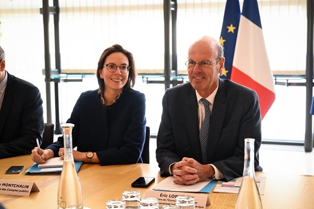 Les ministres Amélie de Montchalin (Comptes publics) et Eric Lombard (Economie) lors de leur entrevue avec Edouard Philippe ce mardi 7 janvier à Bercy.
