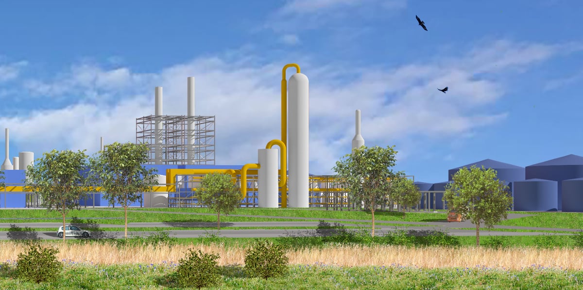 Projection par Verso Energy d'une future usine de carburant aérien de synthèse (eSAF).