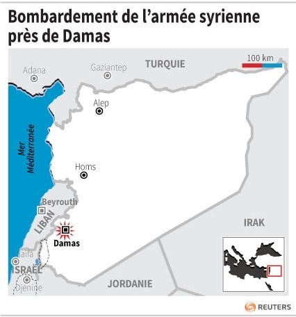 Bombardement de l’armee syrienne pres de damas