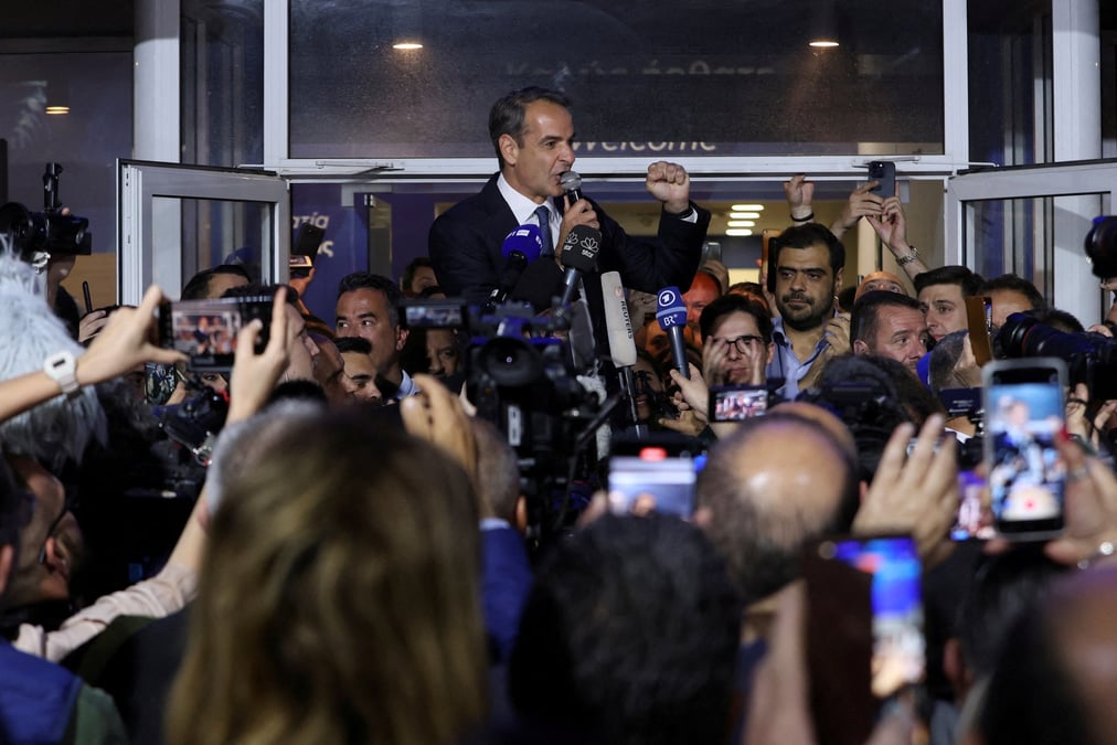 Le premier ministre grec kyriakos mitsotakis prononce un discours a athenes