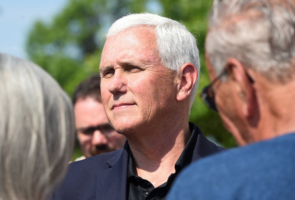 Le candidat republicain mike pence a des moines, aux etats-unis