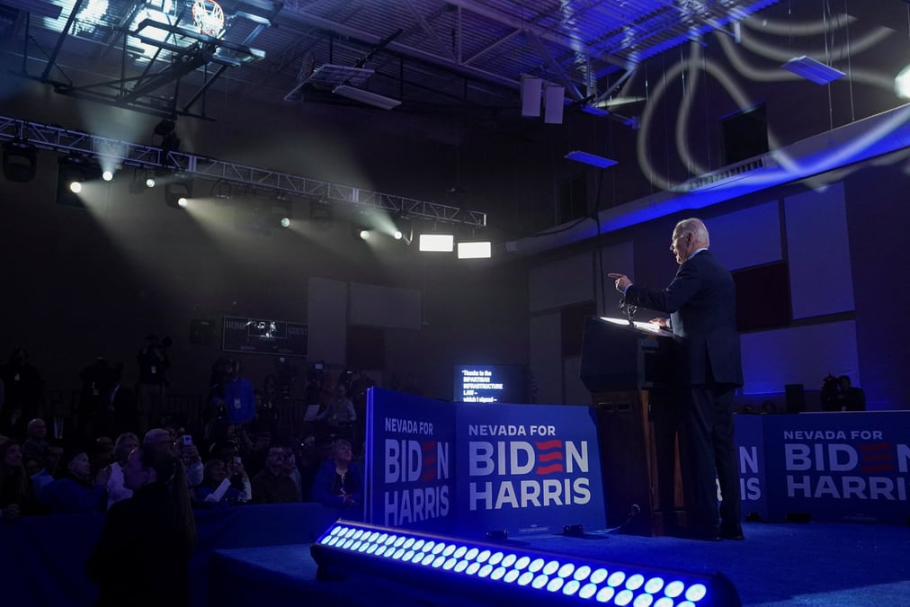 Le president americain joe biden lors d'un rassemblement avant la primaire democrate au nevada